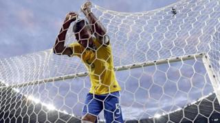 Fernandinho reacts after Germany score their third goal