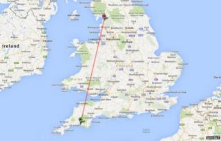 Plymouth to Lancaster (Google maps, not DfT)