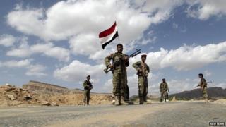 Yemeni government soldiers in southern Abyan province