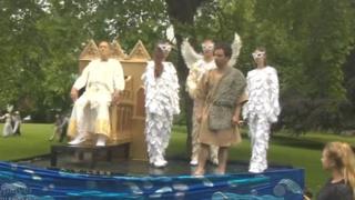 Performers rehearsing a mystery play