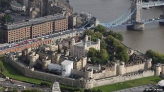 Aerial view of the Tower Of London on 5 September 2011