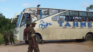 Damaged bus near Lamu