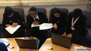 Students working on a report