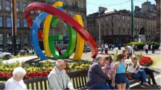 Canol Glasgow yn barod ar gyfer y Gemau.