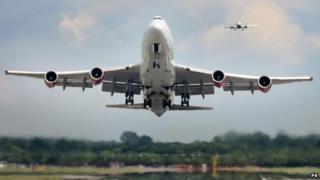 A passenger jet taking off