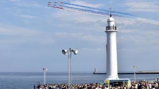The Red Arrows perform over the seafront at Seaburn