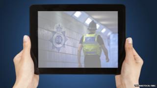 Tablet gyda delwedd o Heddlu Gwent
