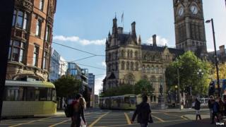 Artist's impression of trams in Albert Square