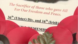 A wreath marking the sacrifice of troops from Ireland north and south during World War One