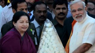 File photo of Jayalalitha (left) with Modi (right)