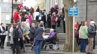Campaigners outside Guernsey's Royal Court building