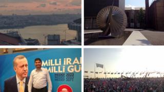 A view over Istanbul; outside Bilgi University; Yavuz Değirmenci; and a rally for Prime Minister Erdogan.