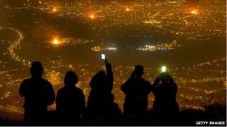 Kids watching celebrations with mobiles