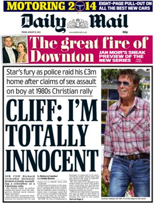 Daily Mail front page, 15/8/14