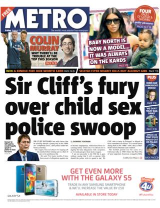 Metro front page, 15/8/14