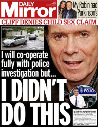 Daily Mirror front page, 15/8/14