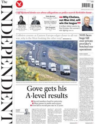 Independent front page, 15/8/14