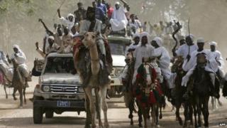 Sudanese on camels and horses in Zalingei in Darfur, Sudan - 2009