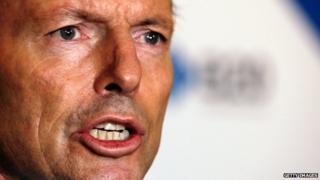 Australian Prime Minister Tony Abbott holds a press conference following his keynote speech during the B20 Summit on 17 July, 2014 in Sydney, Australia