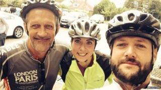 Jonjo Rooney (right) with two of the cyclists accompanying him to Germany