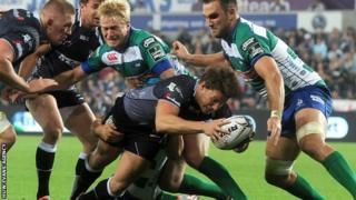 Jeff Hassler goes over for a try