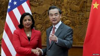 US national security adviser Susan Rice met Foreign Minister Wang Yi Tuesday