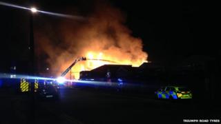 View of fire from Triumph Road Tyres