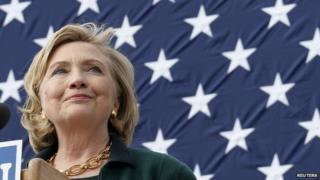Former US Secretary of State Hillary Clinton gives a speech at the 37th Harkin Steak Fry in Indianola, Iowa 14 September 2014