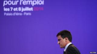 Prime Minister Manuel Valls at conference with labour unions and workers