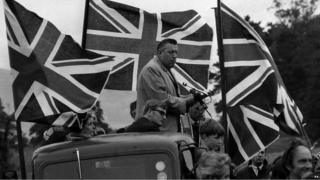 Ian Paisley addressing and Orange Order demonstration in Belfast in 1970.