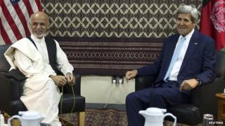 John Kerry with Ashraf Ghani in Kabul. 7 Aug 2014