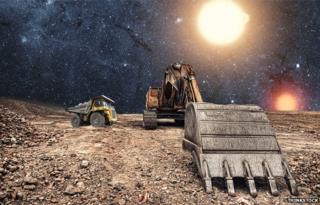 A compilation image of mining equipment in space