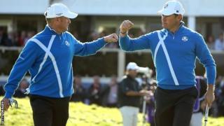 Jamie Donaldson and Lee Westwood at the Ryder Cup