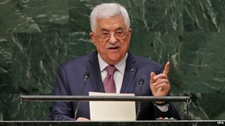 Palestinian President Mahmoud Abbas speaks during the 69th session of the United Nations General Assembly at United Nations headquarters in New York, New York, USA, 26 September 2014