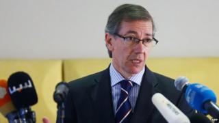 Spanish UN envoy to Libya Bernardino Leon addresses a news conference in the Libyan capital Tripoli on September 11, 2014.