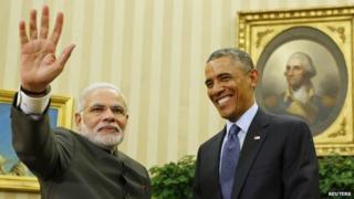 Mr Modi (left) and Mr Obama have pledged to improve Delhi-Washington ties