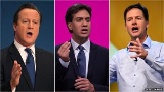 David Cameron, Ed Miliband and Nick Clegg