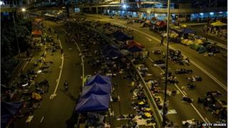 Reports say the number of protesters dwindled overnight