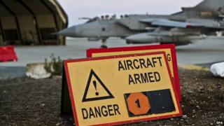 A handout picture provided by the British Ministry of Defence shows a Royal Air Force (RAF) Tornado GR4 returning from an armed mission in Iraq