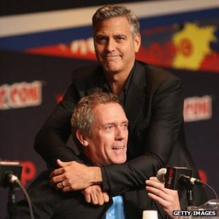 George Clooney with Hugh Laurie in New York
