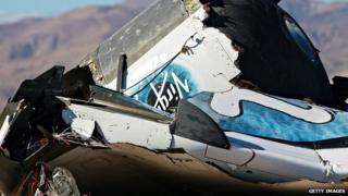 Debris from Virgin Galactic SpaceShipTwo in a desert field, 2 Nov, 2014