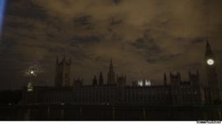 Houses of Parliament during lights out for WW1 commemoration