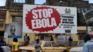 A billboard with a message about Ebola in Freetown, Liberia (8 November 2014)