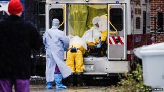 Dr Martin Salia, a surgeon infected with the Ebola virus while working in Sierra Leone, arrives at the Nebraska Medical Center on November 15, 2014 in Omaha, Nebraska