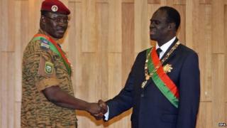 Lt Col Zida (l) and Michel Kafando (r)