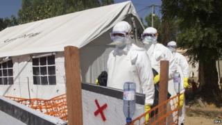 Health workers at an Ebola isolation centre in Bamako in Mali on 11 November 2014