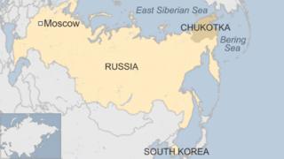Map showing Chukotka and South Korea