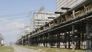 An exterior view of the Zaporizhzhya nuclear power plant in Ukraine
