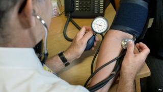 Doctor taking blood pressure of patient