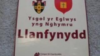 Llanfynydd VA Primary School sign